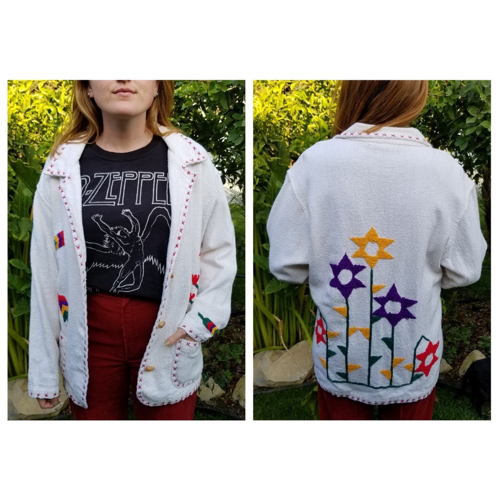 60s Inspired Embroidered Floral Blazer